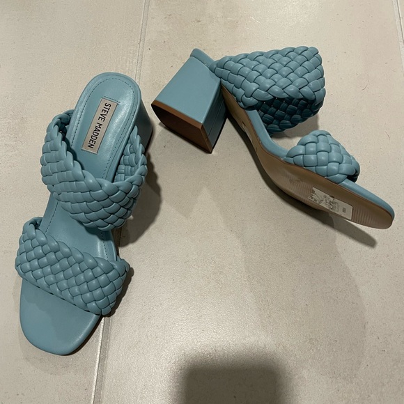 Steve Madden Light Blue Braided Block Heel Sandal - Picture 3 of 6
